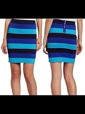 LILLY PULITZER BLUE CHEYENNE PENCIL MINI SKIRT SMALL S STRIPED VCUG AQUA BANDED